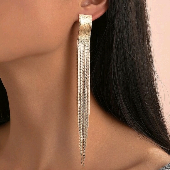 💖 2/$30 Women's yellow Gold plated long tassel elegant formal evening earrings - Picture 3 of 11